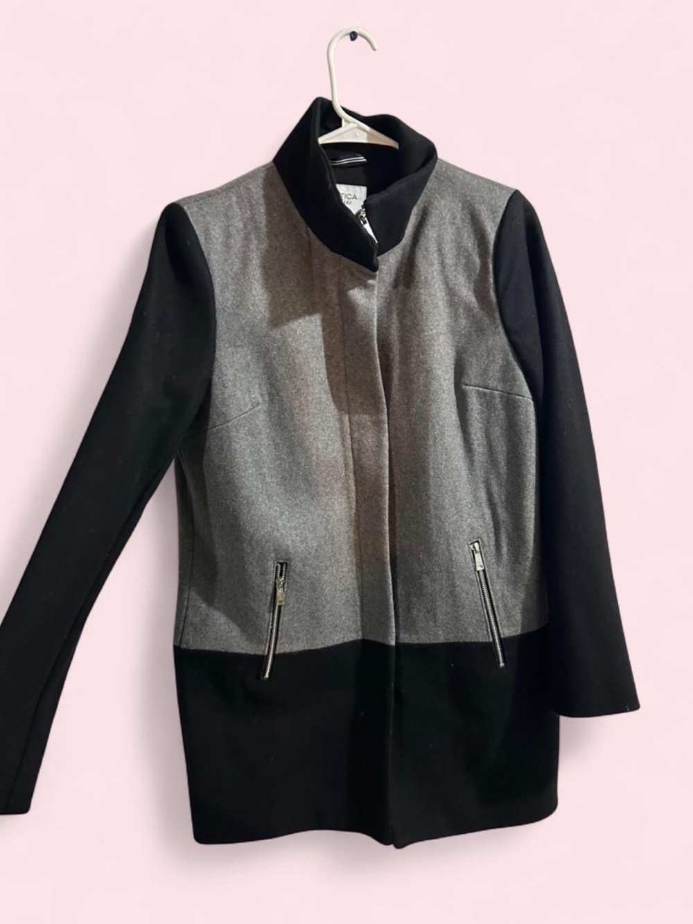 Nautica Gray and Black Two-Tone Pea Coat